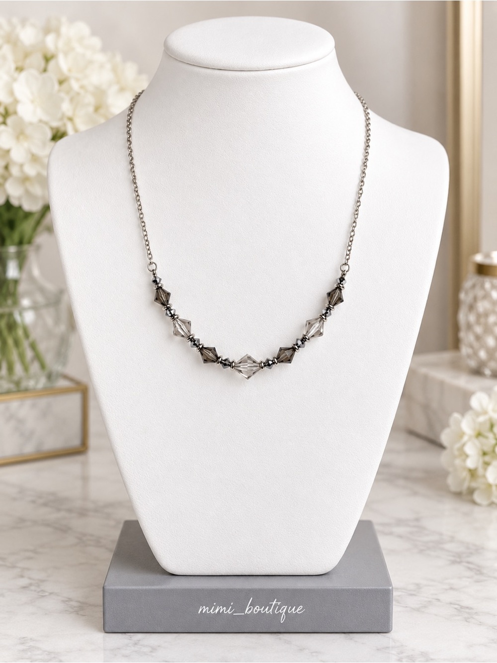 Swarovski Graphite Silver Night & Graphite AB Crystal Necklace